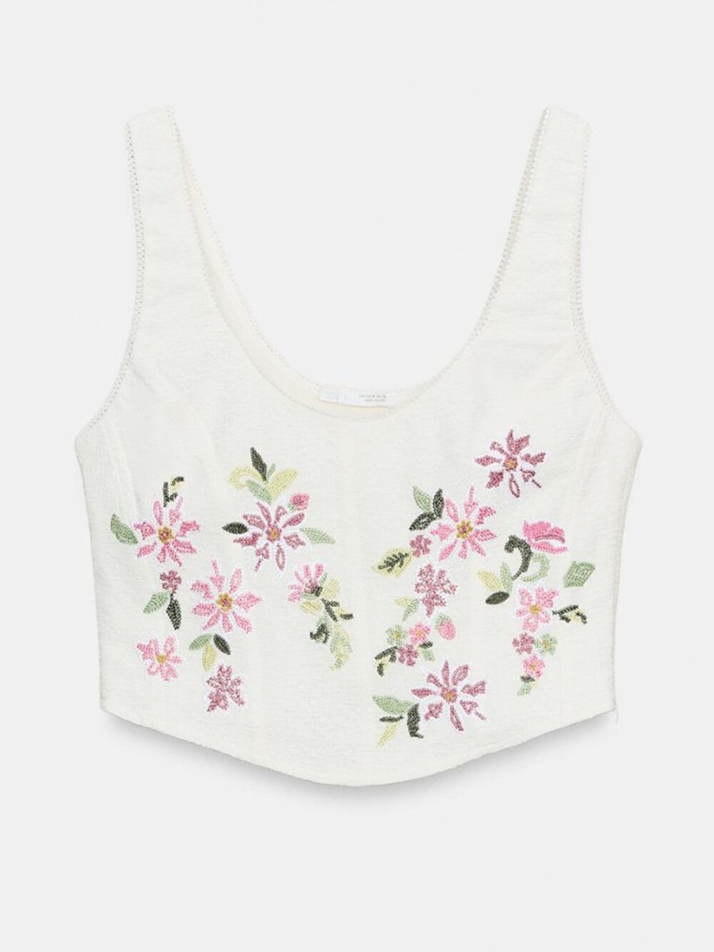 Zara Floral Embroidered Textured Corset Crop Top Medium NWT